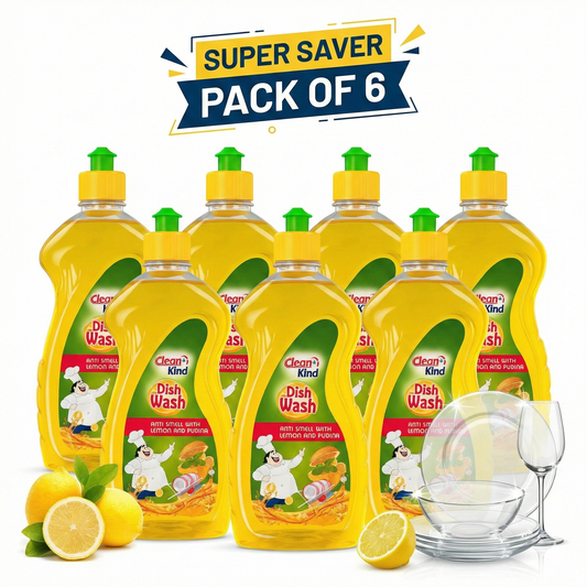 Cleankind Dish Wash Liquid Gel - 500ml (Pack of 6) | Lemon Power Grease Cleaner | Combo Offer (Total 3 Liters)